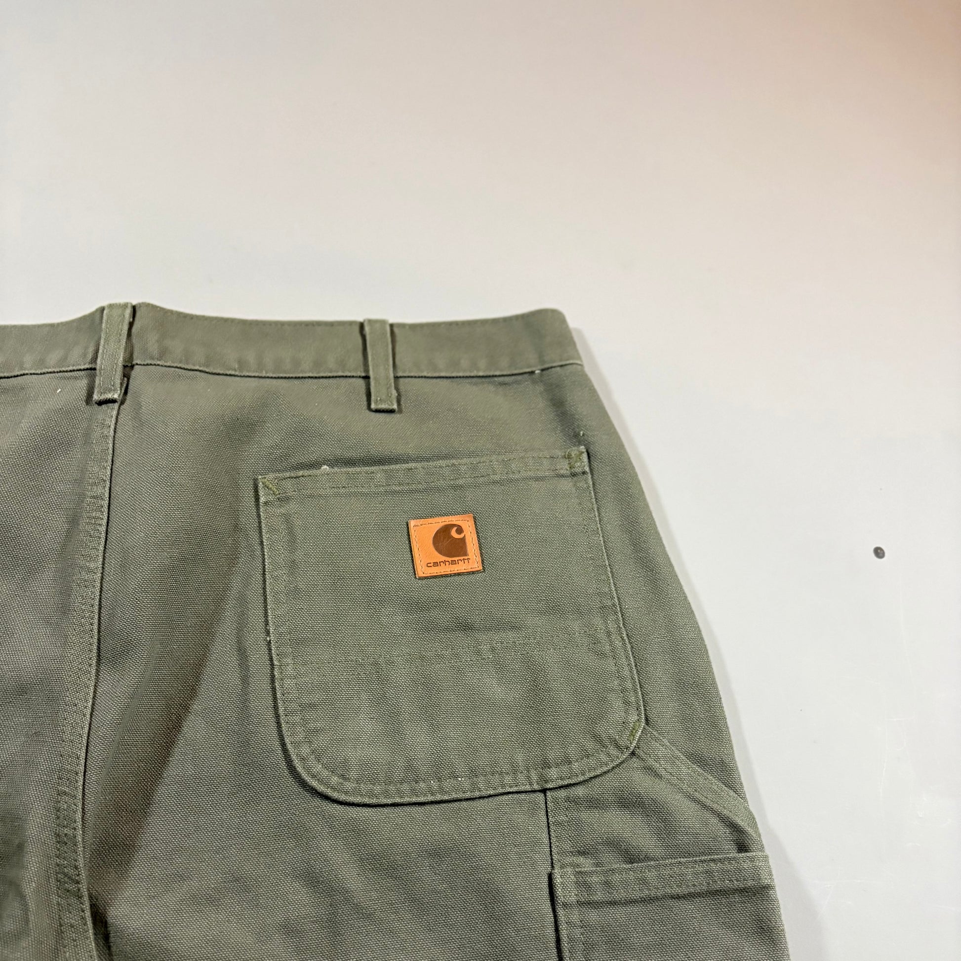 Carhartt Reworked Green Carpenter Shorts 38 Waist
